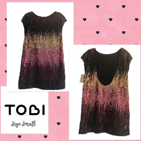 TOBI Sequin NYE Dress w plunging back Sz S 🆕 - Picture 4 of 8